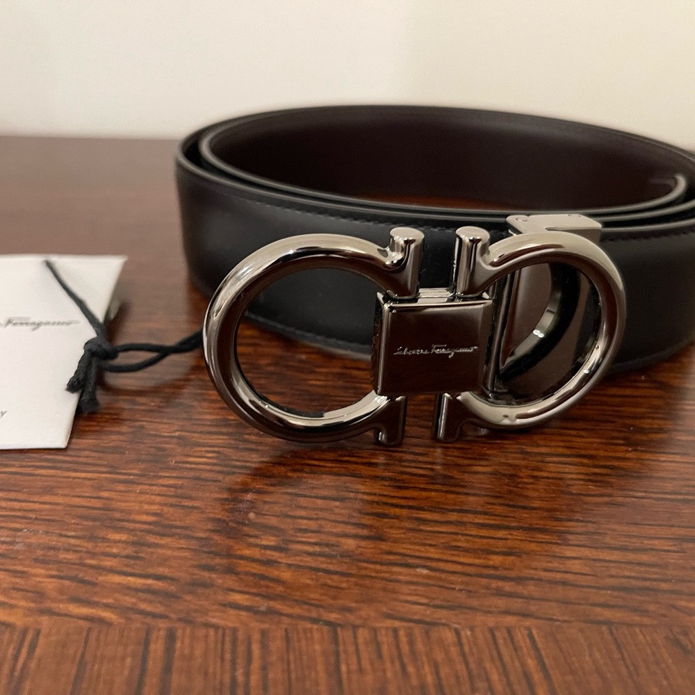Salvatore Ferragamo Black Belt with Silver Buckle